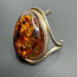 Vintage Baltic Amber Cabochon Project Salvage Piece Silver Part Repair Read
